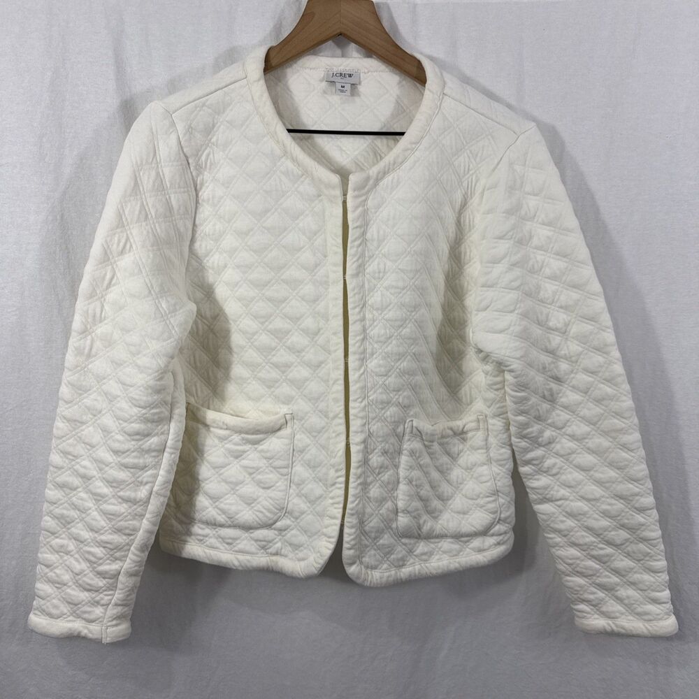 J. Crew Womens Sz M Ivory Lightweight Quilted Jacket Minimalist Capsule *READ*